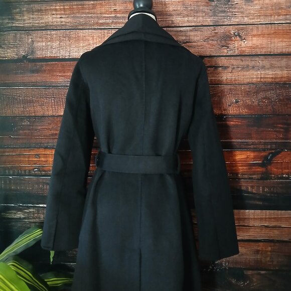 NWOT Tahari XL Wrap Coat Long Double Face Soft Wool Blend Black Layered Lapel - Picture 6 of 10